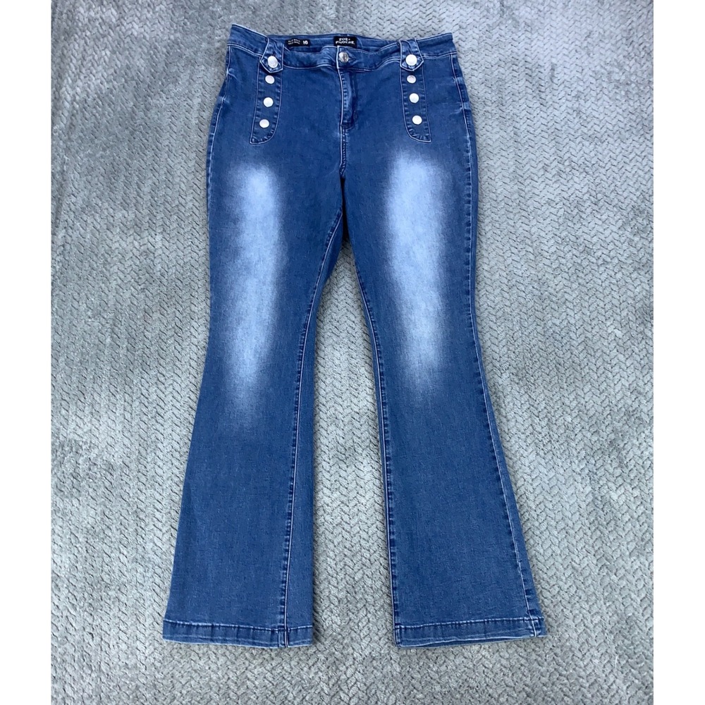 Zoe + Phoebe Jeans Womens 16 Blue Slim Boot Stretch High Rise Sailor Button